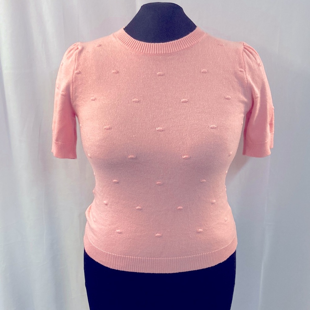 Anthropologie pink balletcore pommed puff sleeve sweater top